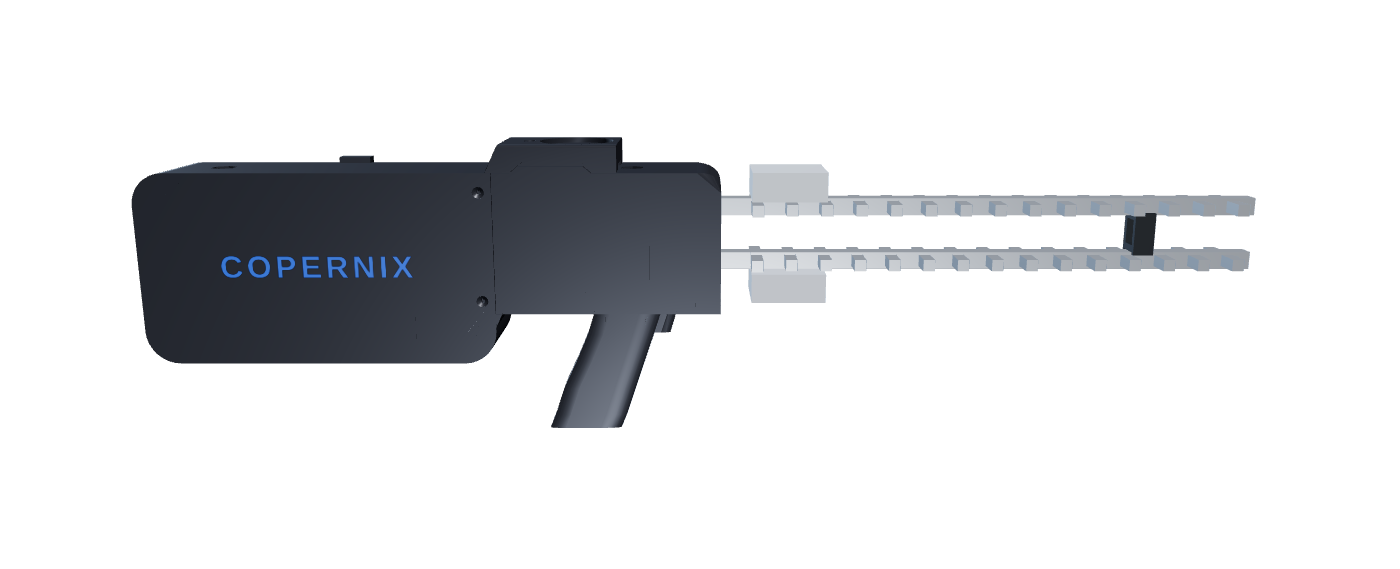 Modèle 3D de l’appareil portatif Liberandum et de ses deux antennes directionnelles